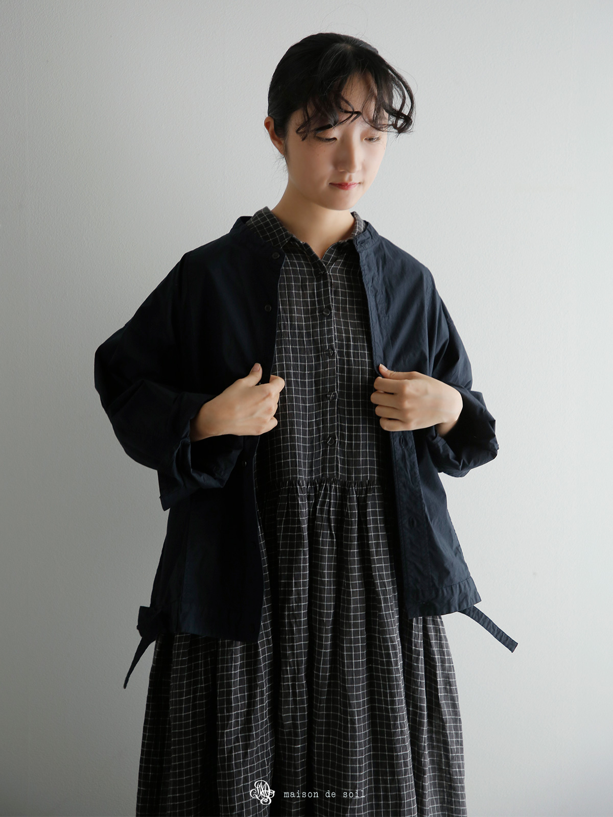 maison de soil メゾン ド ソイル リネン チェック レギュラーカラー