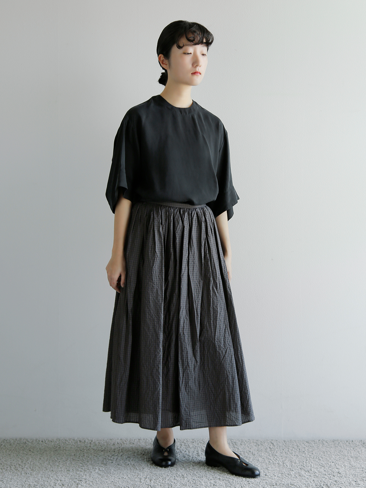 TOUJOURS(�g�D�W���[)�R�b�g���V���N �^�b�^�\�[���`�F�b�N �X�J�[�g �gRandom Pleated Maxi Skirt�h qm44gk03