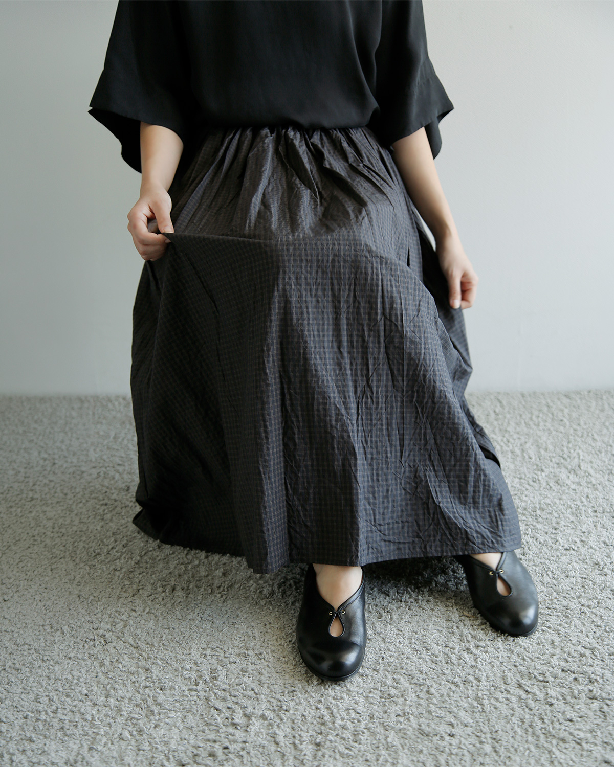 TOUJOURS(�g�D�W���[)�R�b�g���V���N �^�b�^�\�[���`�F�b�N �X�J�[�g �gRandom Pleated Maxi Skirt�h qm44gk03