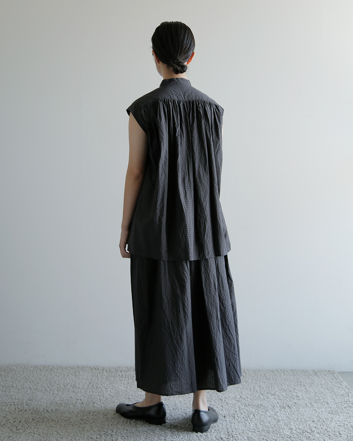 TOUJOURS(�g�D�W���[)�R�b�g���V���N �^�b�^�\�[���`�F�b�N �X�J�[�g �gRandom Pleated Maxi Skirt�h qm44gk03