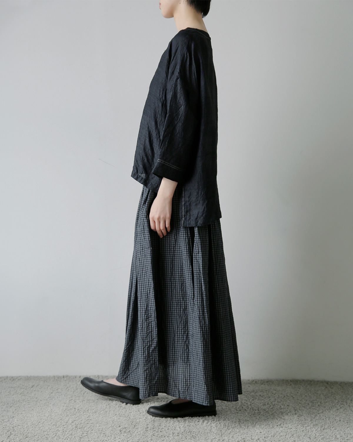 TOUJOURS(�g�D�W���[)�R�b�g���V���N �^�b�^�\�[���`�F�b�N �X�J�[�g �gRandom Pleated Maxi Skirt�h qm44gk03