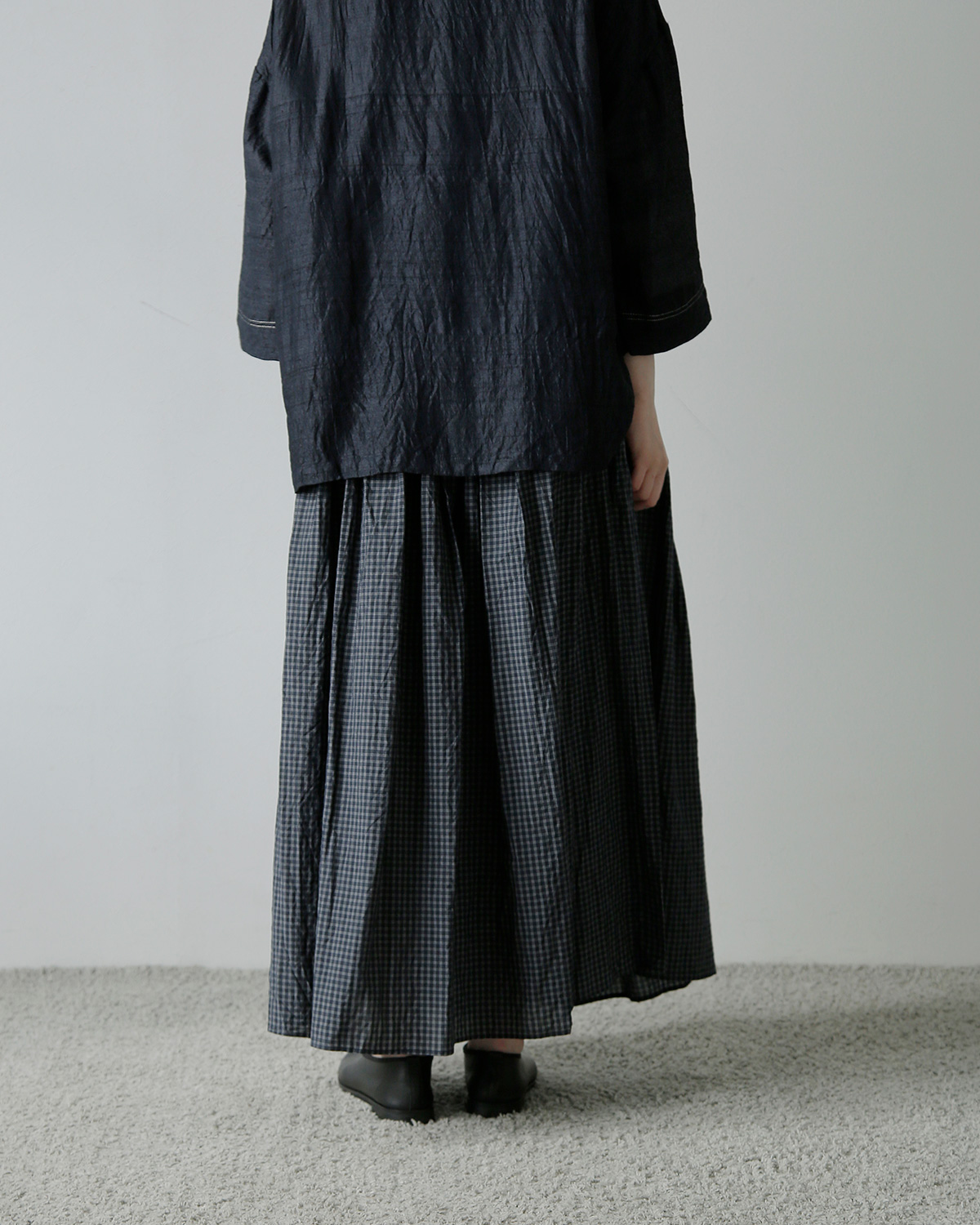 TOUJOURS(�g�D�W���[)�R�b�g���V���N �^�b�^�\�[���`�F�b�N �X�J�[�g �gRandom Pleated Maxi Skirt�h qm44gk03