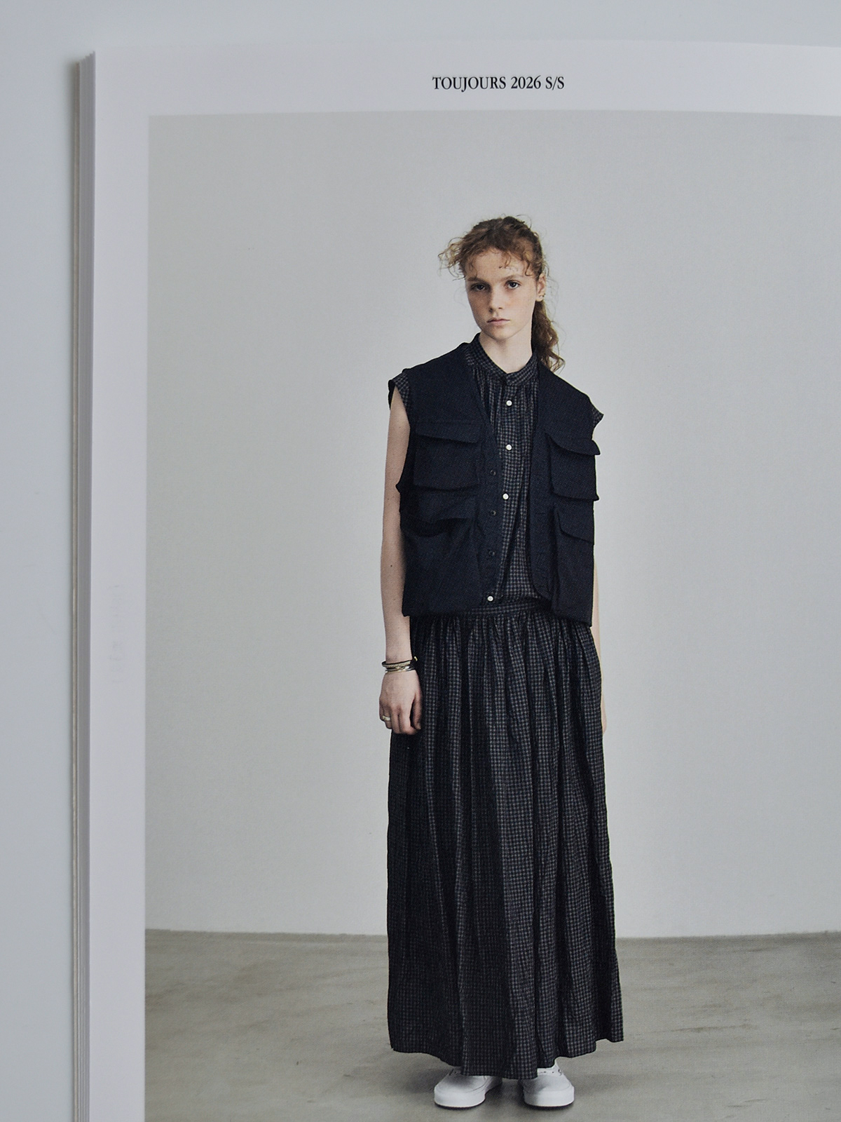 TOUJOURS(�g�D�W���[)�R�b�g���V���N �^�b�^�\�[���`�F�b�N �X�J�[�g �gRandom Pleated Maxi Skirt�h qm44gk03