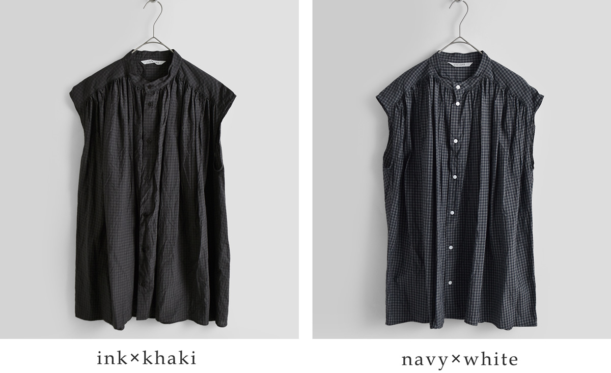 TOUJOURS(�g�D�W���[)�R�b�g���V���N �^�b�^�\�[���`�F�b�N �V���c �gPleated Sleeveless Long Shirt�h qm44gs02