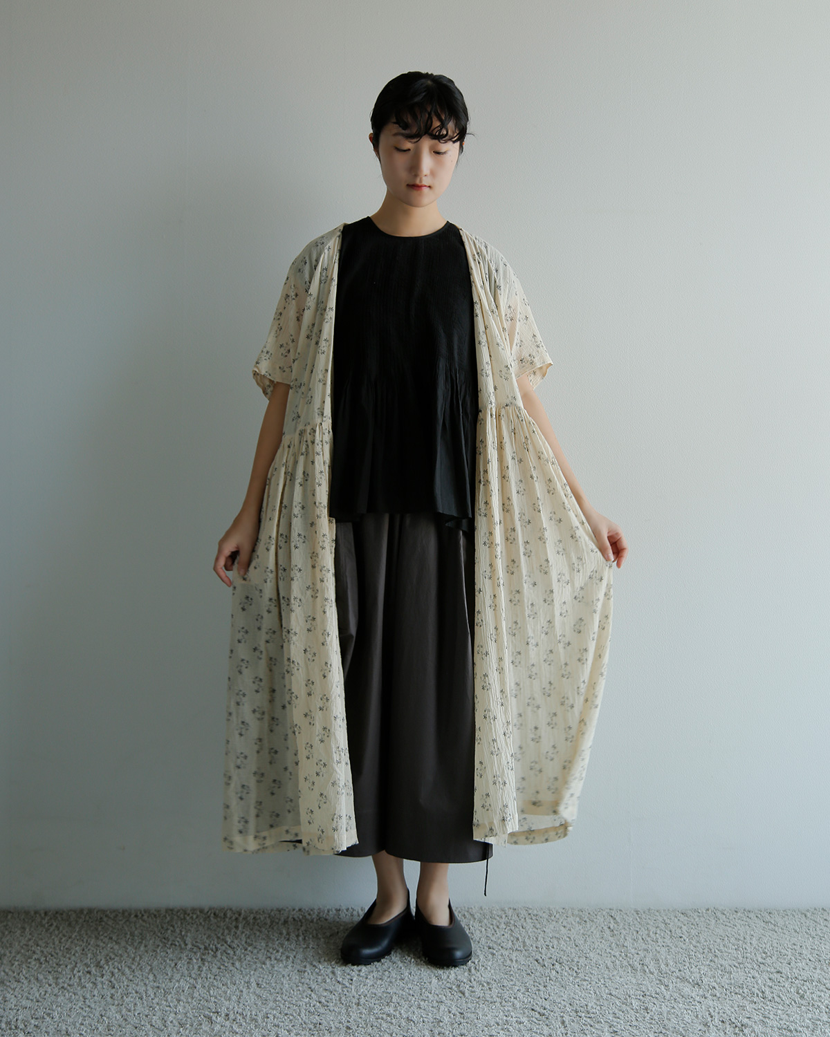 TOUJOURS(�g�D�W���[)�t�@�C���R�b�g���K�[�[ �s�O�����g�t���[�����v�����g �h���X �gHalf Sleeve Pleated Cache-coeur Dress�h tm44ld05