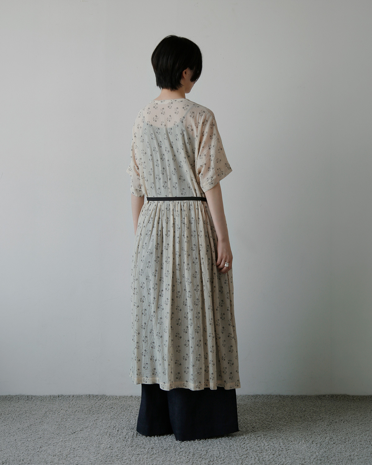 TOUJOURS(�g�D�W���[)�t�@�C���R�b�g���K�[�[ �s�O�����g�t���[�����v�����g �h���X �gHalf Sleeve Pleated Cache-coeur Dress�h tm44ld05