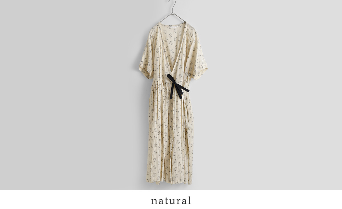 TOUJOURS(�g�D�W���[)�t�@�C���R�b�g���K�[�[ �s�O�����g�t���[�����v�����g �h���X �gHalf Sleeve Pleated Cache-coeur Dress�h tm44ld05