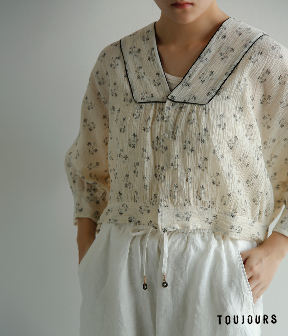 TOUJOURS(�g�D�W���[)�t�@�C���R�b�g���K�[�[ �s�O�����g�t���[�����v�����g �u���E�X �gPiping Bolero Blouse�h tm44ls01