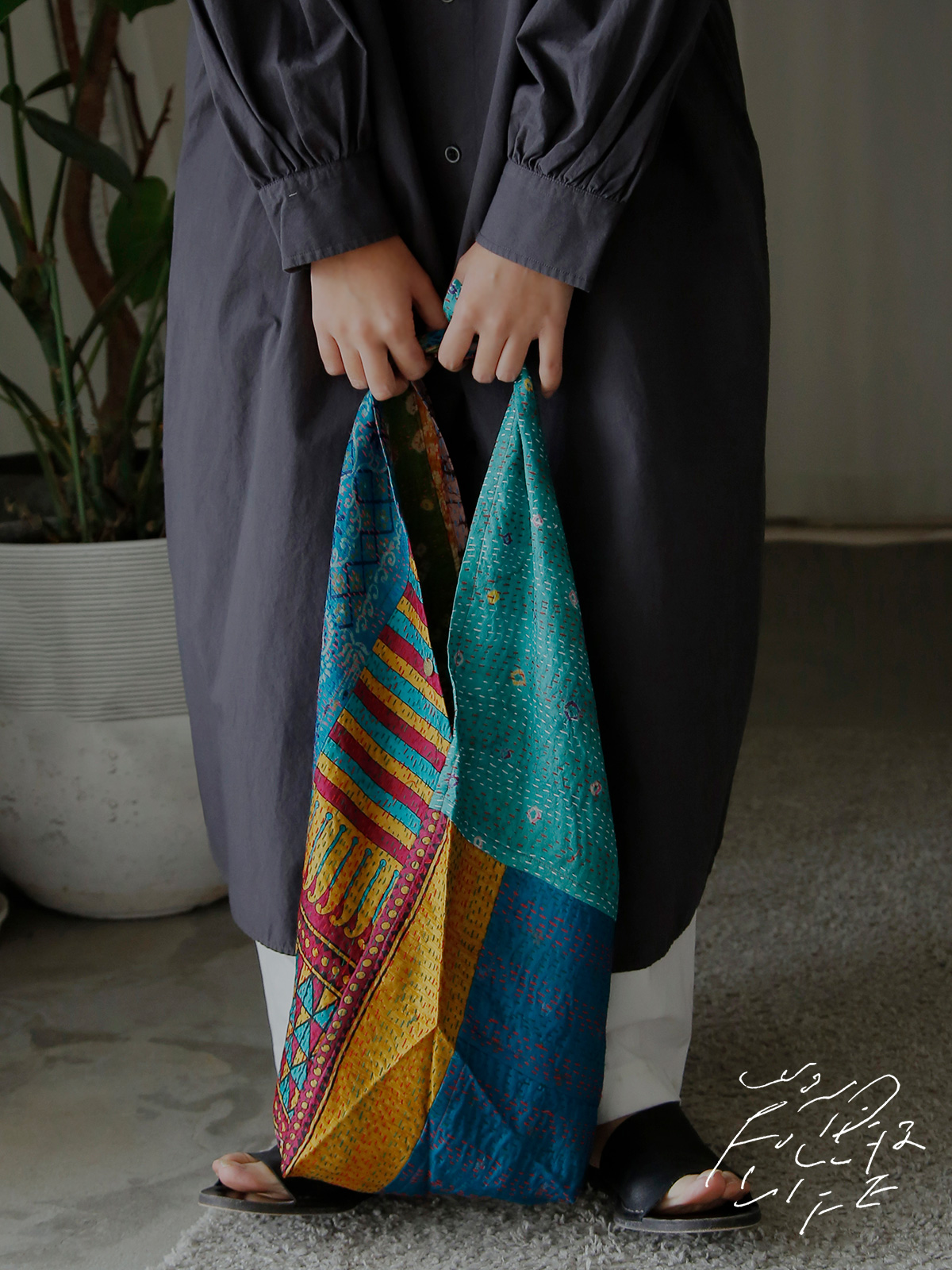 WONDER FULL LIFE(�����_�[�t�����C�t)�J���^ �{�^�j�J�� �o�b�O �gKANTHA BOTANICAL BAG large�h wfl26-a68-1