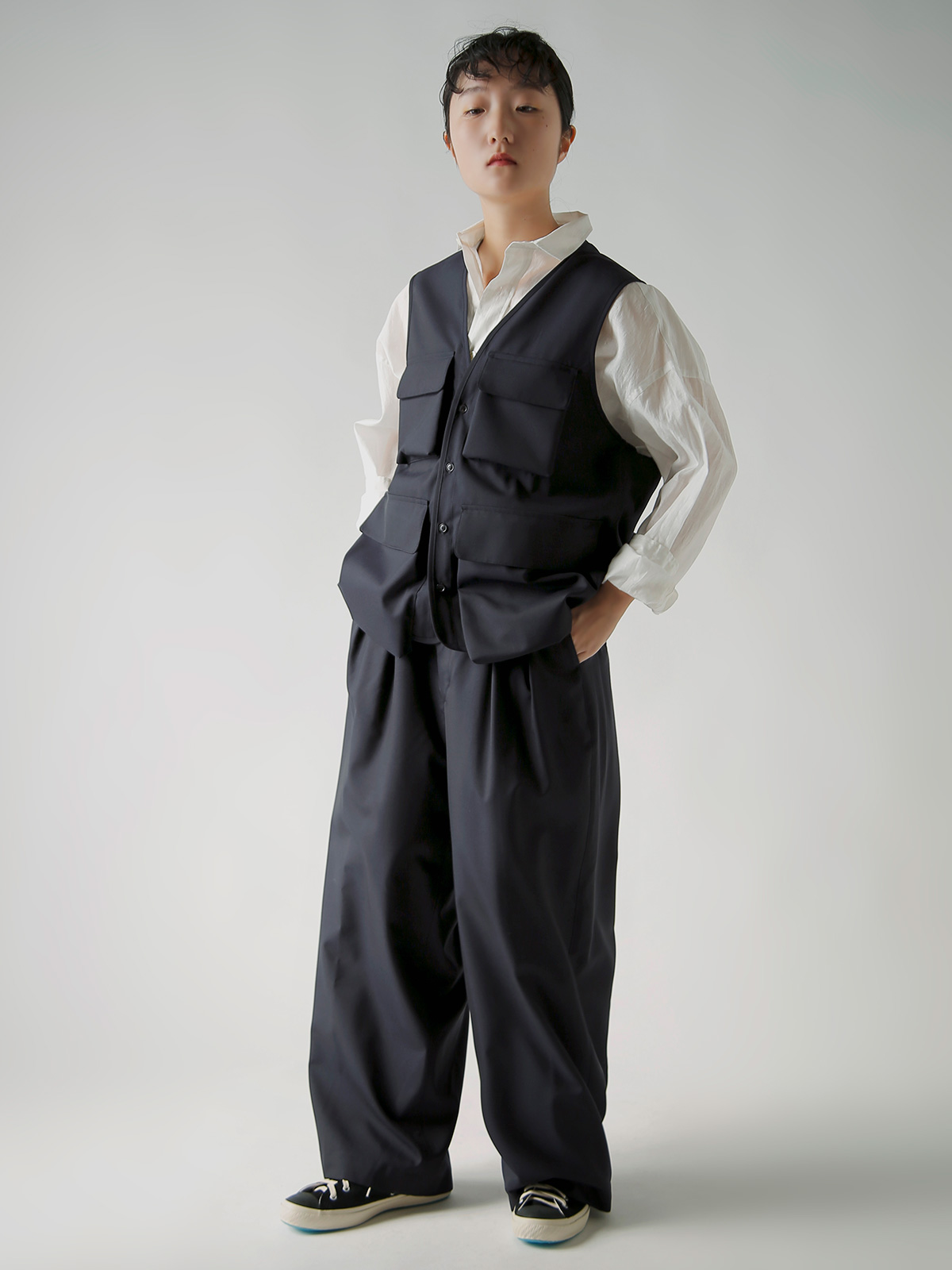 TOUJOURS(�g�D�W���[)SUPER120s�g���s�J���E�[�� �x�X�g �gHunting Utility Long Vest�h ym44av02