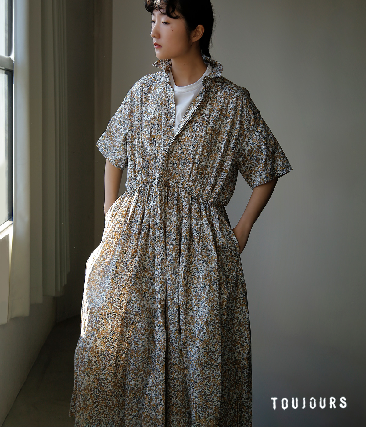 TOUJOURS(�g�D�W���[)���o�e�B�t�����[�v�����g�R�b�g�� �h���X �gShort Sleeve Classic Gathered Dress�h ym44id04-ym44sd04