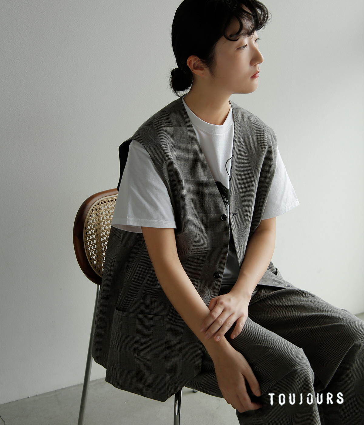 TOUJOURS(�g�D�W���[)�r�X�R�[�X�R�b�g�����l�� �O�����`�F�b�N �x�X�g �gOversize Vest�h ym44jv03