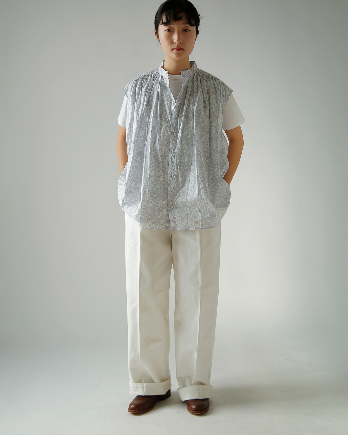 TOUJOURS(�g�D�W���[)���o�e�B�O���[ �t�����[�v�����g�R�b�g�� �V���c �gPleated Sleeveless Long Shirt�h ym44ss02