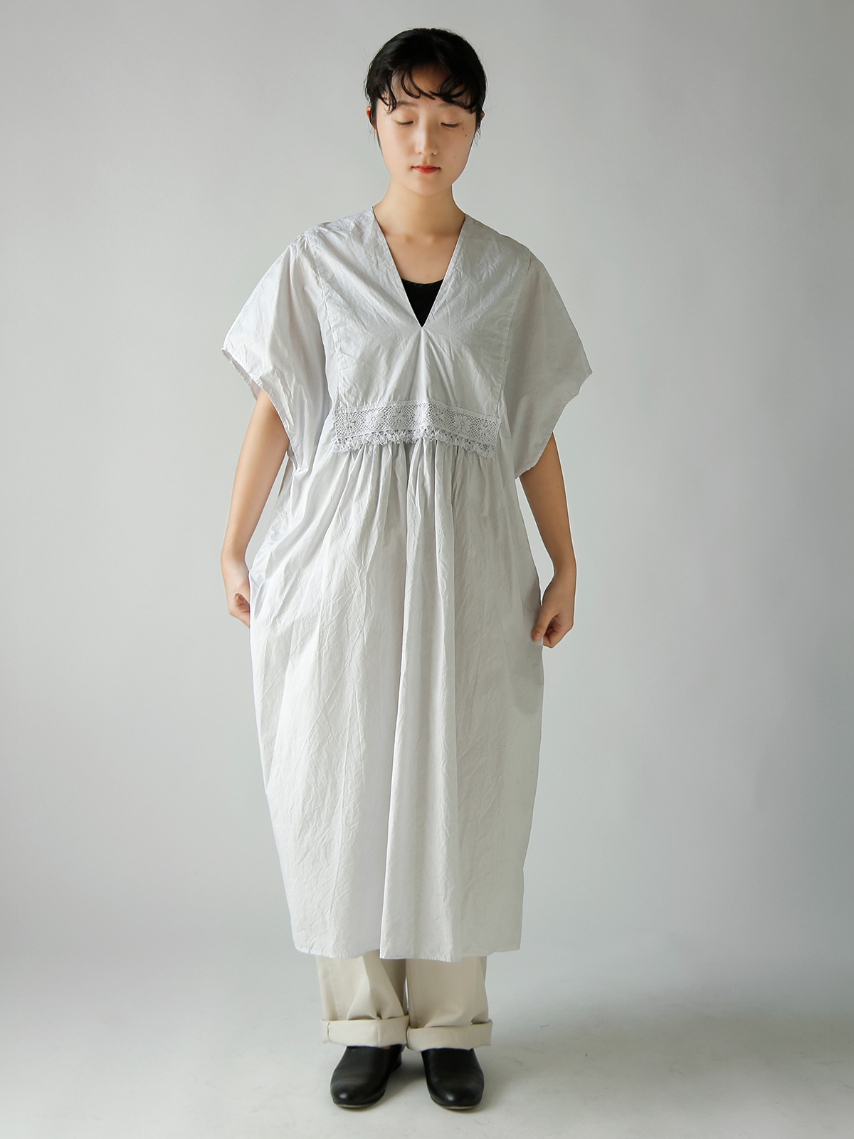 TOUJOURS(�g�D�W���[)�����N���R�b�g���y�[�p�[ �|���`���h���X �gNatural Garment Dyed Fringe Lace Poncho Dress�h ym44vd05