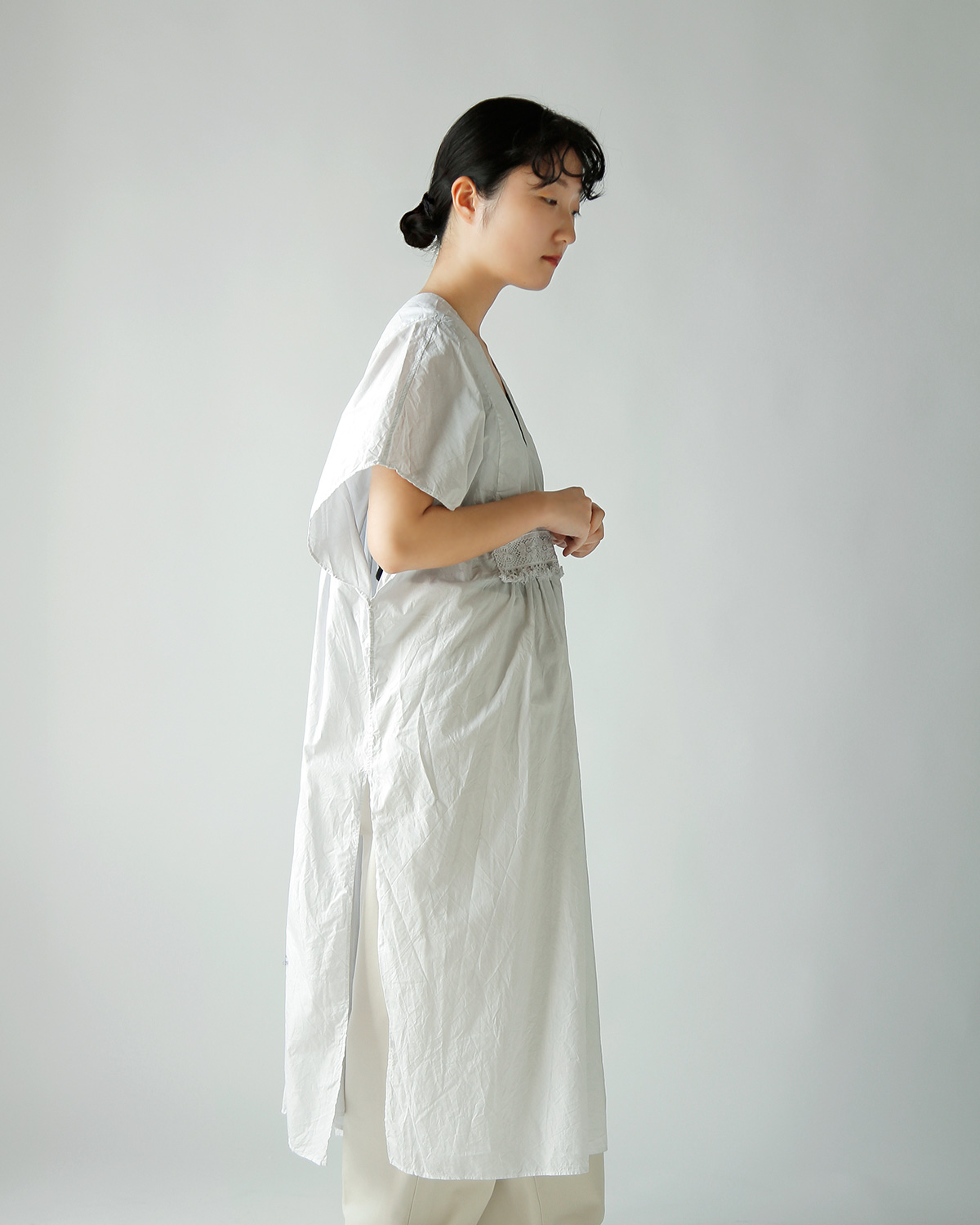 TOUJOURS(�g�D�W���[)�����N���R�b�g���y�[�p�[ �|���`���h���X �gNatural Garment Dyed Fringe Lace Poncho Dress�h ym44vd05