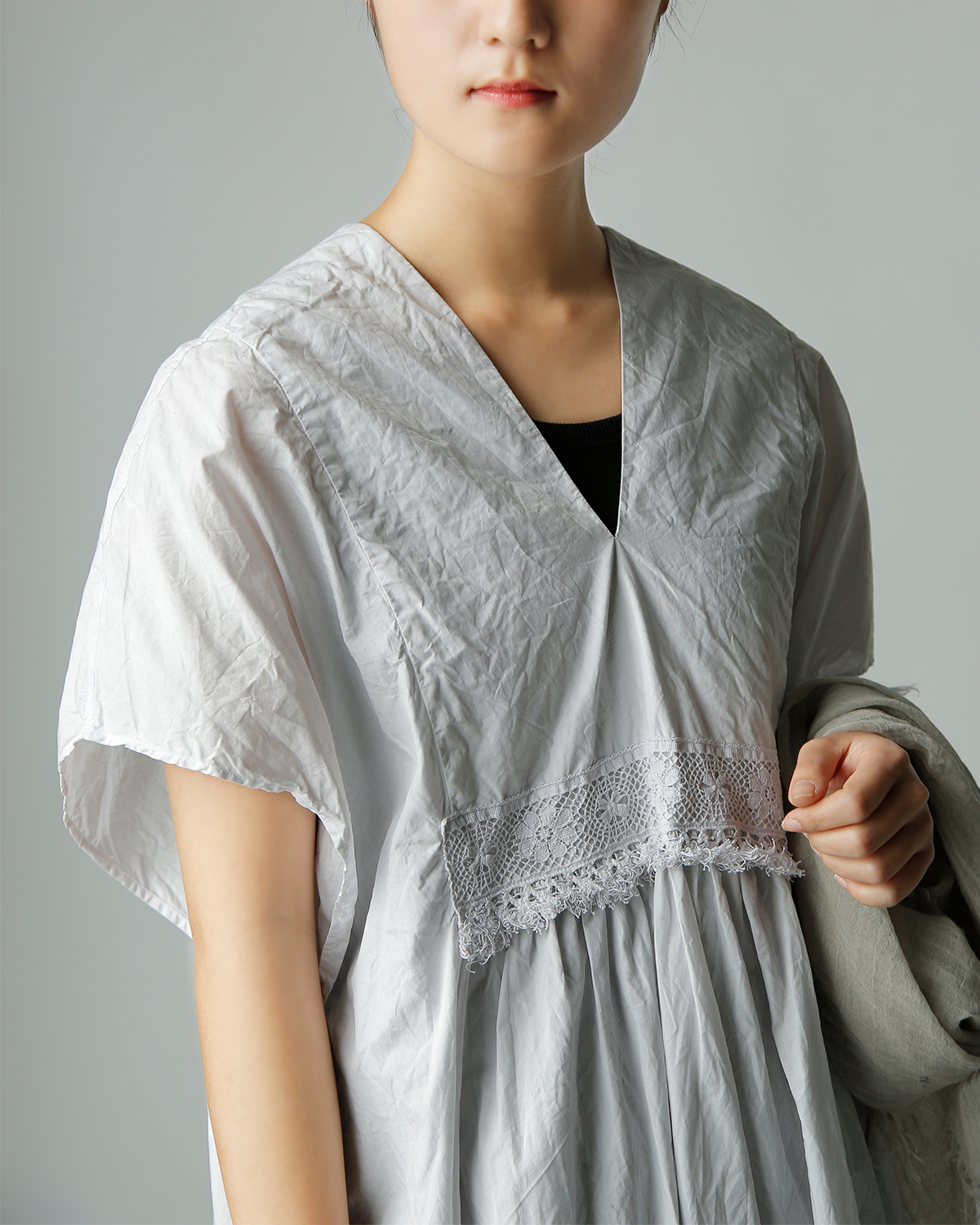 TOUJOURS(�g�D�W���[)�����N���R�b�g���y�[�p�[ �|���`���h���X �gNatural Garment Dyed Fringe Lace Poncho Dress�h ym44vd05