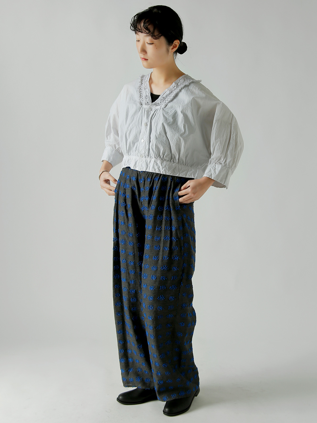 TOUJOURS(�g�D�W���[)�����N���R�b�g���y�[�p�[ �{�����V���c �gNatural Garment Dyed Fringe Lace Bolero Shirt�h ym44vs04