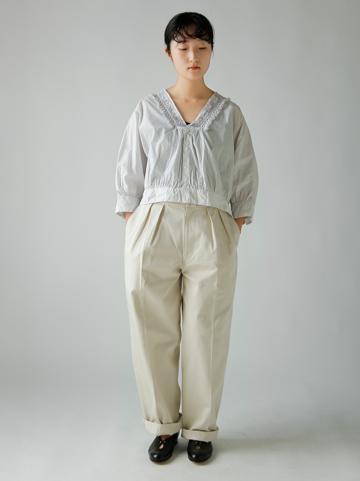 TOUJOURS(�g�D�W���[)�����N���R�b�g���y�[�p�[ �{�����V���c �gNatural Garment Dyed Fringe Lace Bolero Shirt�h ym44vs04