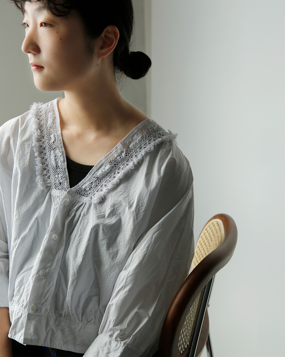TOUJOURS(�g�D�W���[)�����N���R�b�g���y�[�p�[ �{�����V���c �gNatural Garment Dyed Fringe Lace Bolero Shirt�h ym44vs04