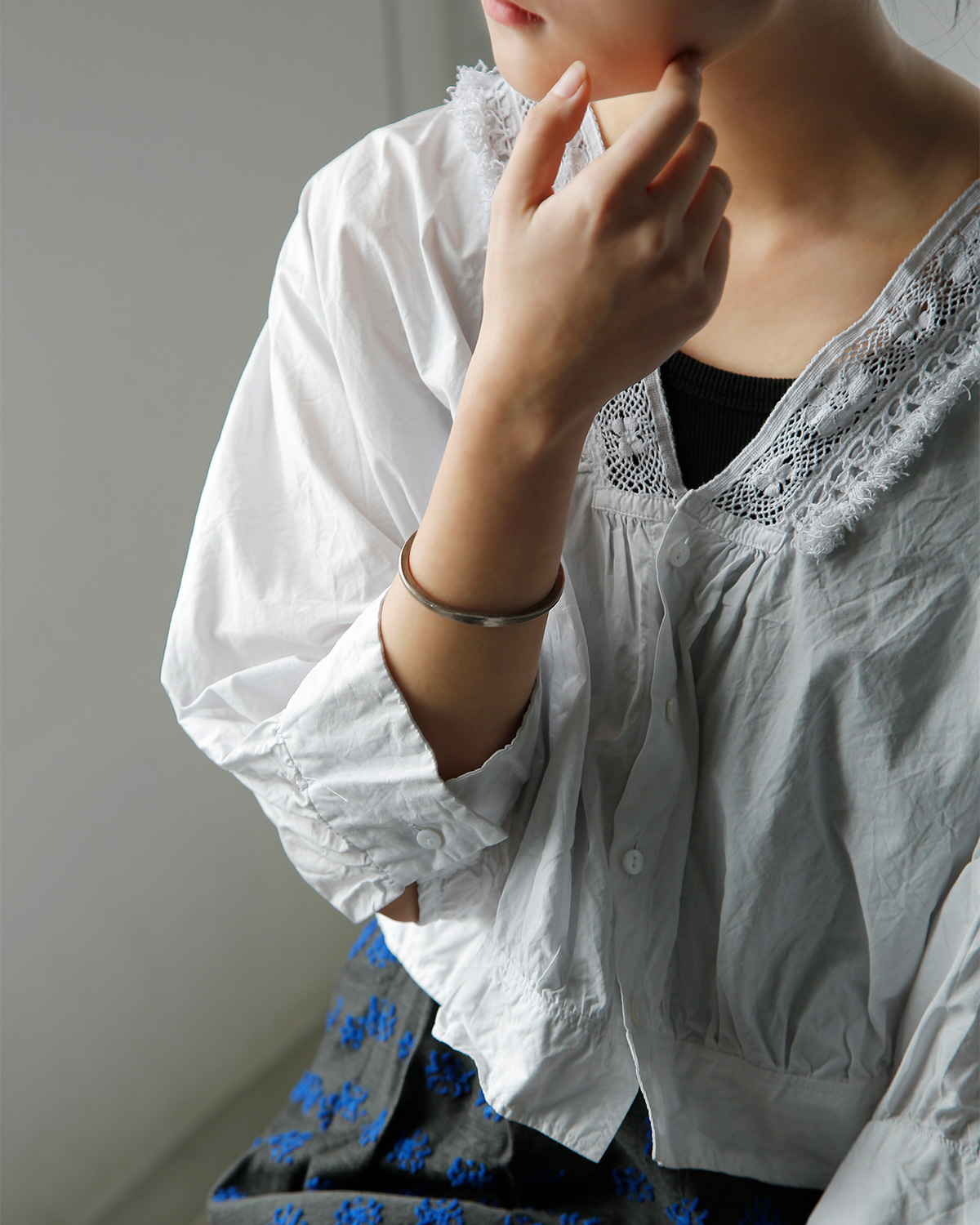 TOUJOURS(�g�D�W���[)�����N���R�b�g���y�[�p�[ �{�����V���c �gNatural Garment Dyed Fringe Lace Bolero Shirt�h ym44vs04