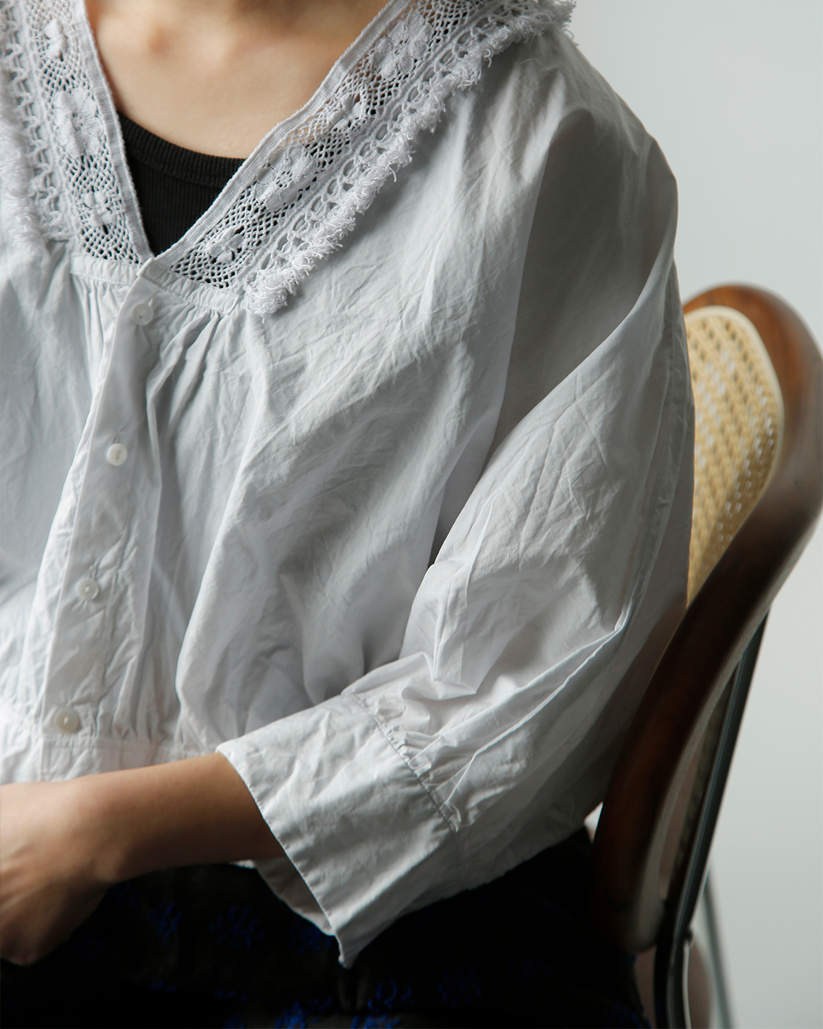 TOUJOURS(�g�D�W���[)�����N���R�b�g���y�[�p�[ �{�����V���c �gNatural Garment Dyed Fringe Lace Bolero Shirt�h ym44vs04