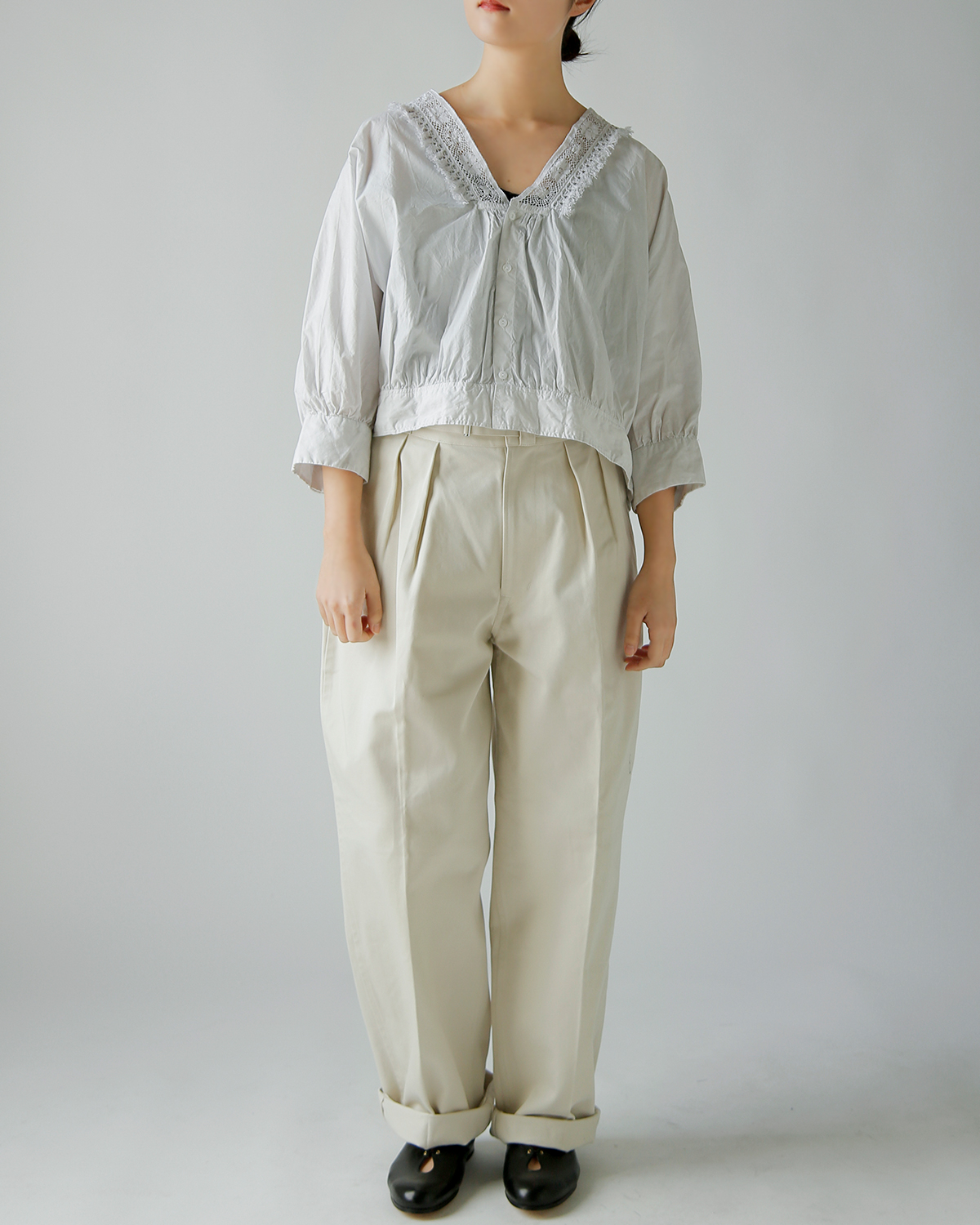 TOUJOURS(�g�D�W���[)�����N���R�b�g���y�[�p�[ �{�����V���c �gNatural Garment Dyed Fringe Lace Bolero Shirt�h ym44vs04