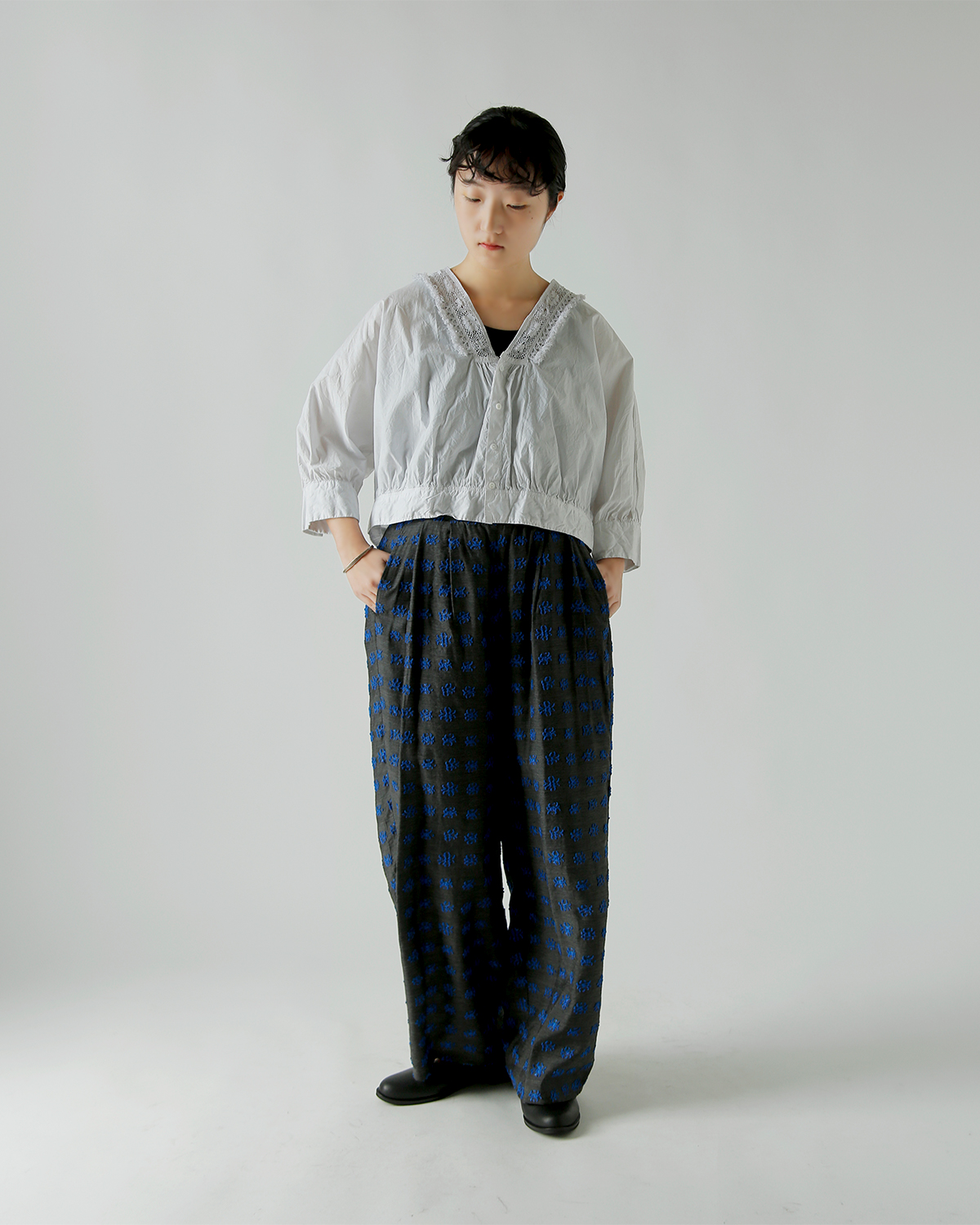 TOUJOURS(�g�D�W���[)�����N���R�b�g���y�[�p�[ �{�����V���c �gNatural Garment Dyed Fringe Lace Bolero Shirt�h ym44vs04