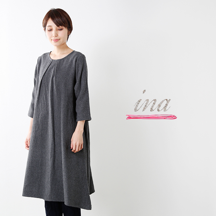 Ina イナ ウール前ネックタック後vネック 2wayワンピース Ma