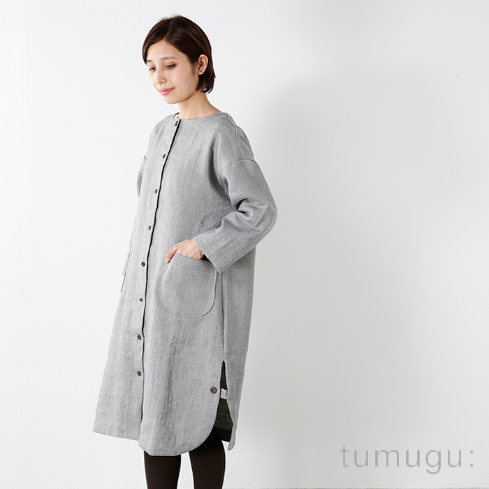 クーポン対象 Tumugu ツムグ リネンウールギャバコートワンピース Tb Mm