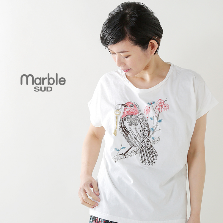 marble SUD(マーブルシュッド)刺繍ビッグフレンチスリーブTシャツ“EMB ...