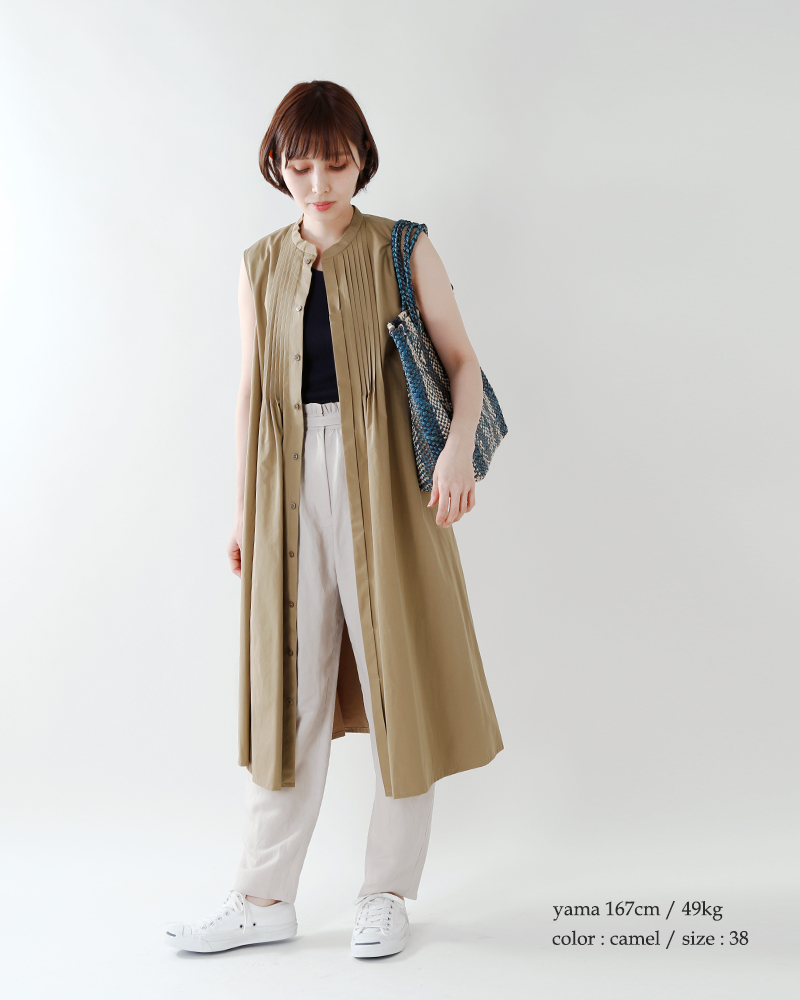 Le Minor ルミノア 高密度コットンウェザークロスピンタックロングワンピース El Fn