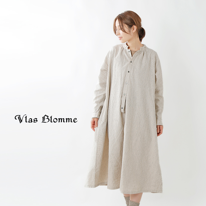 Vlas Blomme ヴラスブラム ブラスブラム コットンリネンストライプシャツワンピース Mt