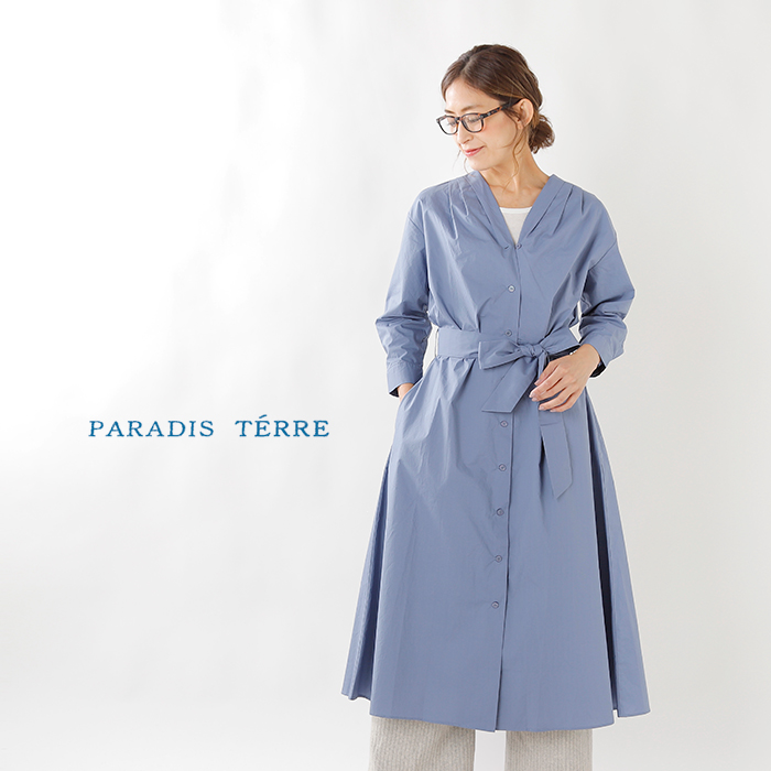 Paradis Terre パラディテイル タイプライターコットンウエストリボンコートワンピース Mt