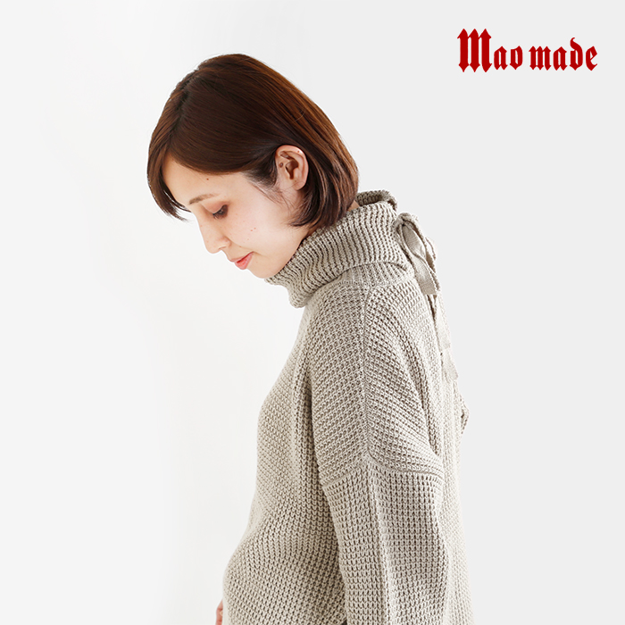 Mao Made マオメイド Aranciato別注 2 コットンワッフル編みバックリボンタートルネックプルオーバー Yn