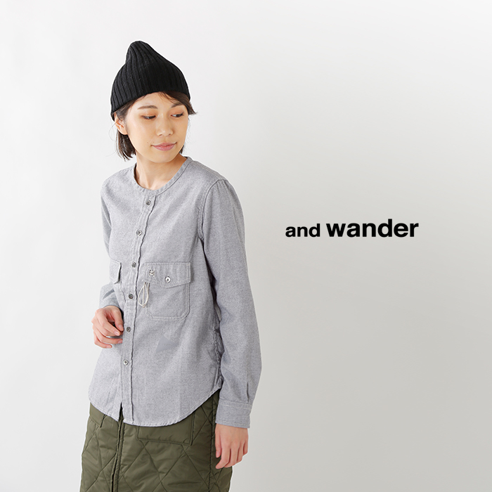 and wander(アンドワンダー)サーモライトネルカラーレスシャツ aw93-ft051