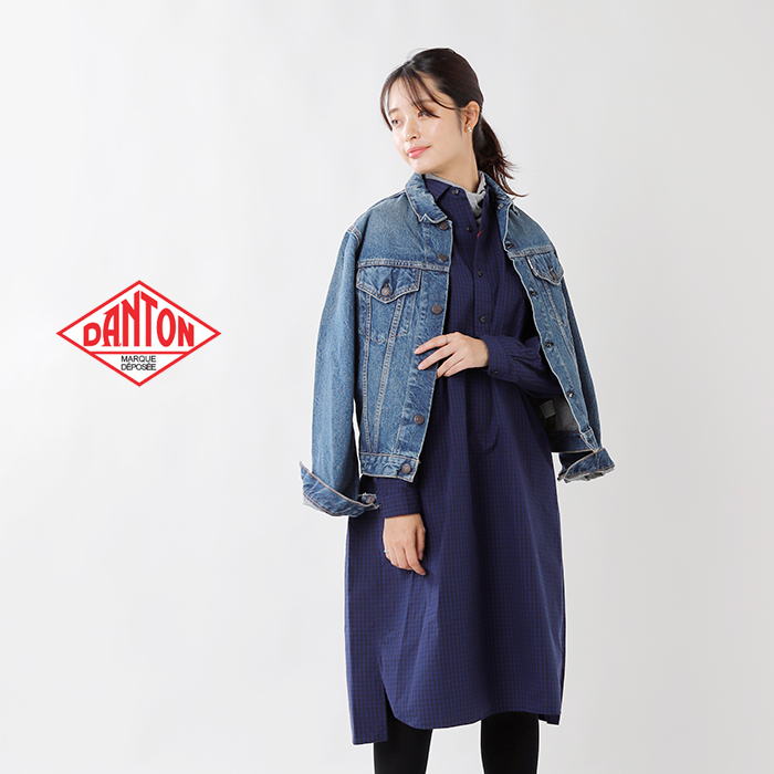 海外出荷不可 Danton ダントン ポプリンギンガムプルオーバーシャツワンピース Jd 3679pgm Tr