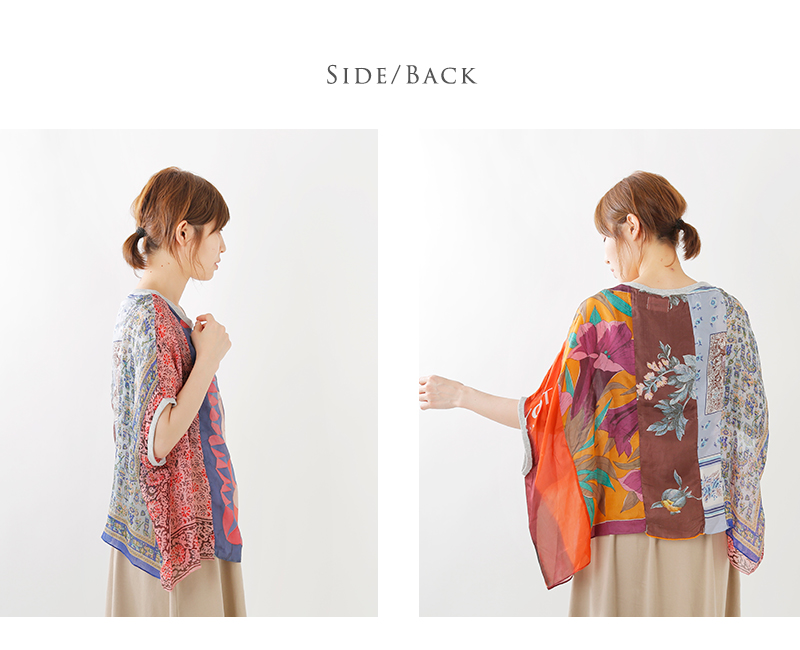 Yoused ユーズド リメイクシルクスカーフポンチョシャツ Antique Scalf Poncho Mt