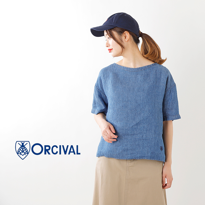 【海外出荷不可】ORCIVAL(オーチバル・オーシバル)リネンデニム半袖プルオーバーシャツ rc-3708yld-mt