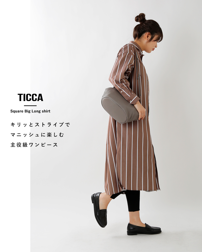 Ticca ティッカ コットンワイドストライプスクエアビッグロングシャツ Tais 052 Mm