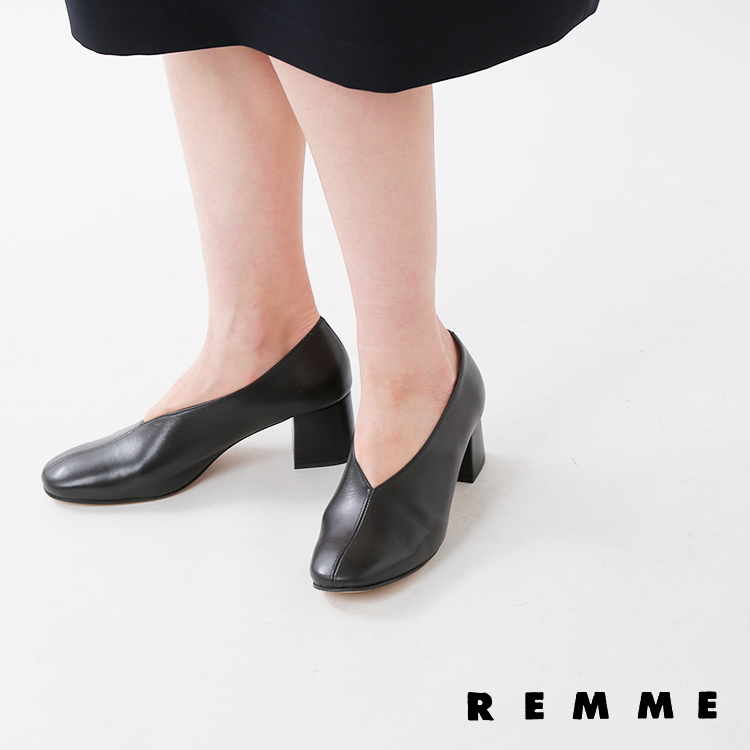 クーポン対象】REMME(レメ)甲深レザーチャンキーヒールパンプス ja