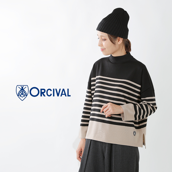 海外出荷不可 Orcival オーチバル オーシバル メリノウールハイネックニットボーダープルオーバー Rc 4268 Boder Yn Piu Di Aranciato