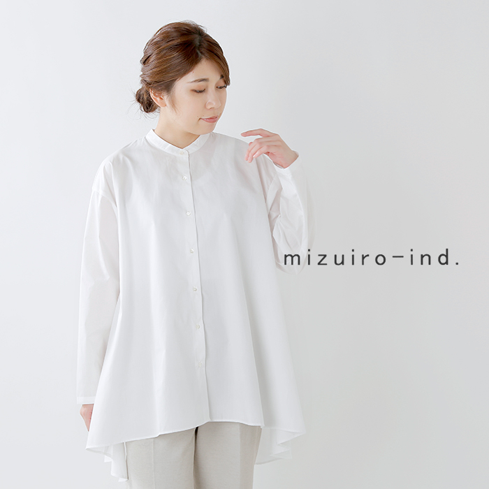 mizuiro-ind(ミズイロインド)コットンバンドカラーフレアシャツ 1-239059