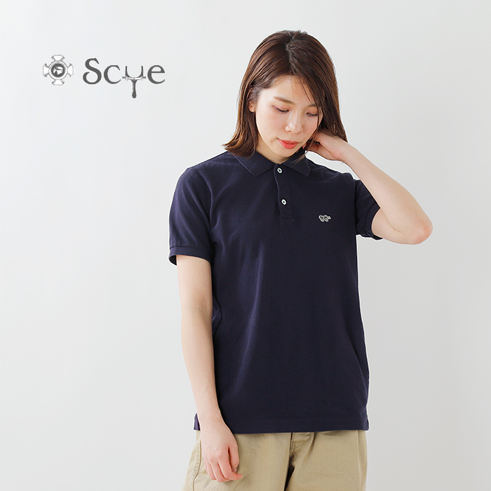 入荷中 SCYE BASICS ：刺繍ロゴ ポロシャツ☆36☆ネイビー ポロシャツ