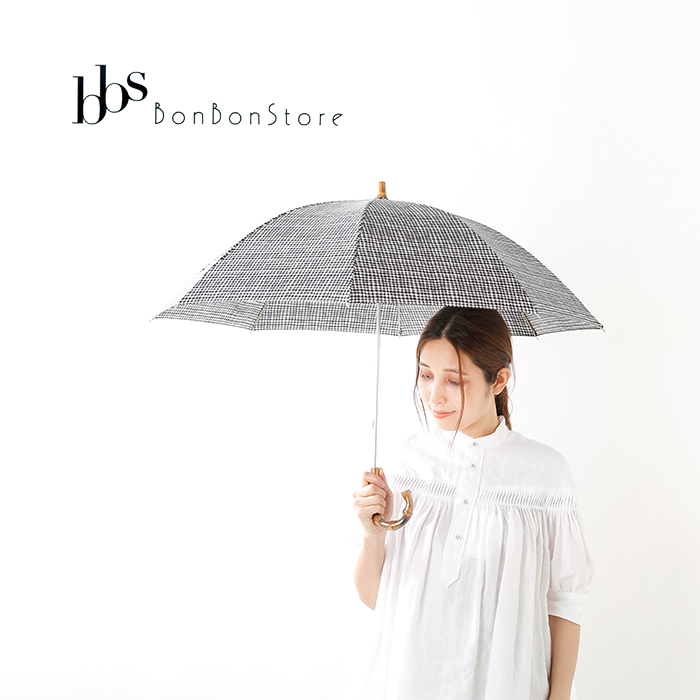 Bon Bon Store(ボンボンストア)晴雨兼用 防水＆UV撥水加工 ドローイングチェック長傘ショート bon-20012