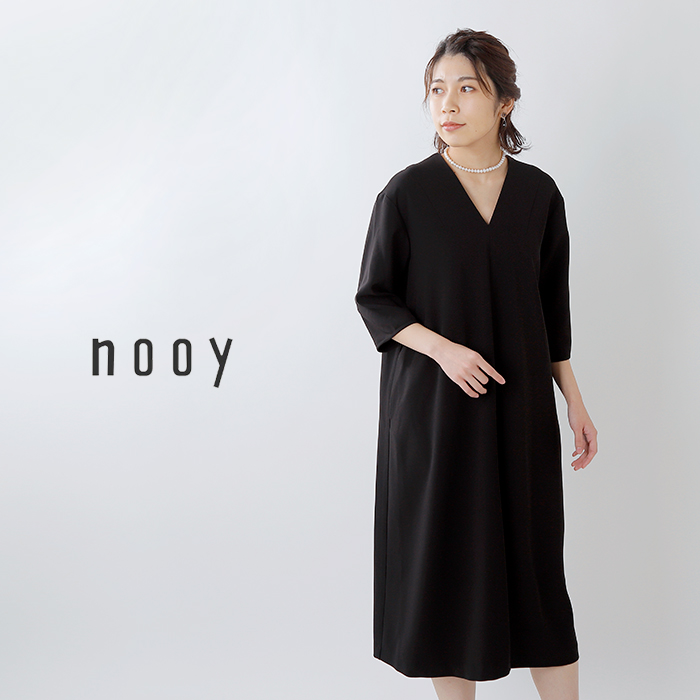nooy(ヌーイ)ウォッシャブルダブルクロスブラックドレープドレス fop01s-yh