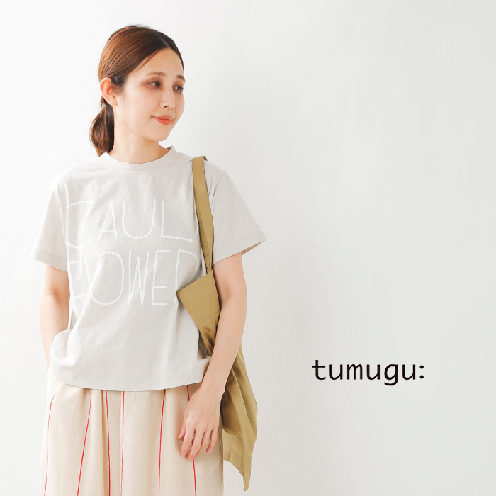 tumugu(ツムグ)ラフィ天竺コットンプリントTシャツ tc20223