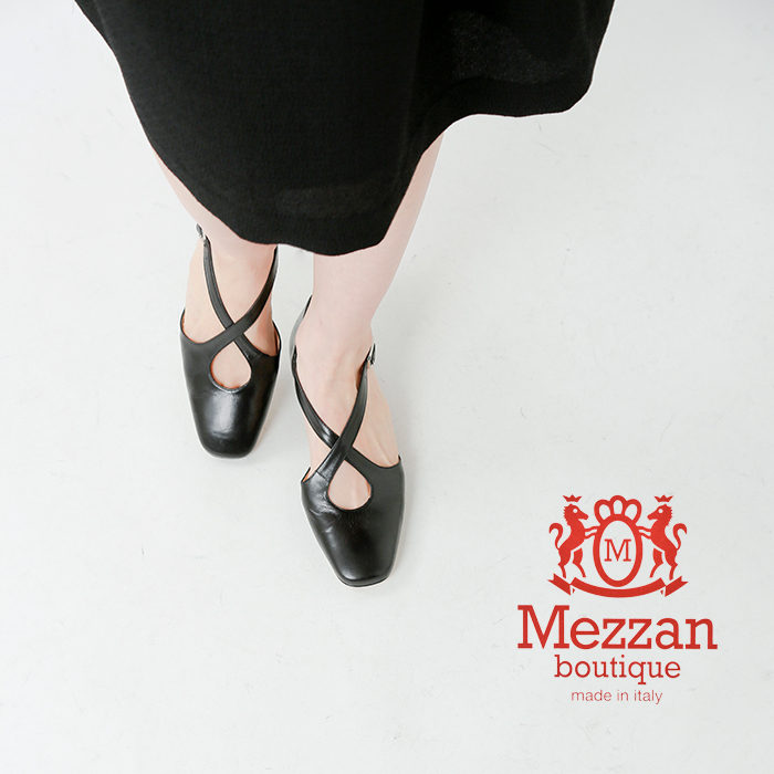 MezzanBoutique(メザンブティック)aranciato別注クロスストラップレザーラウンドパンプス1500