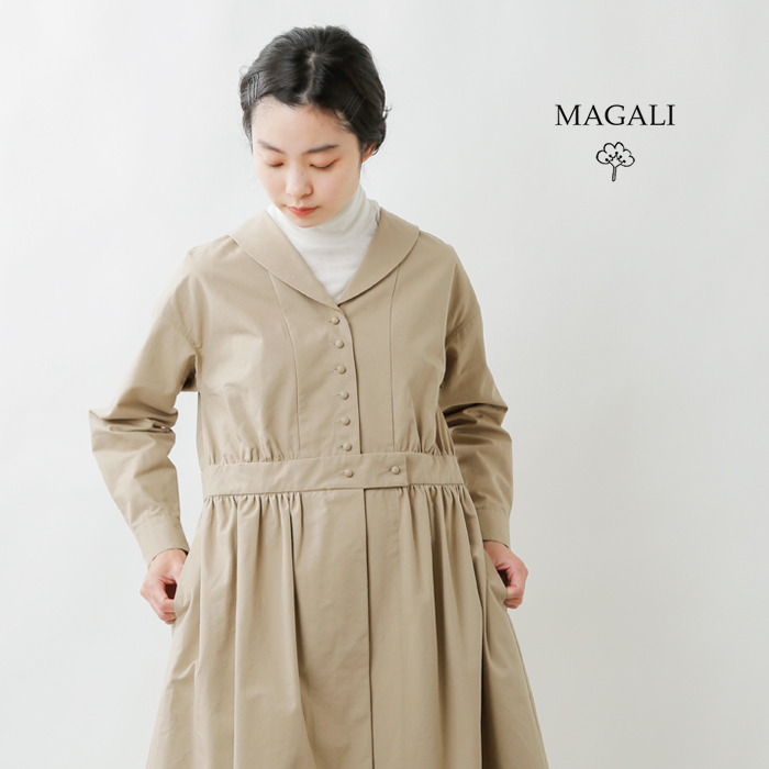 30 Off 21aw新作 Magali マガリ コットンシルクショールカラーワンピース Op164 Fn