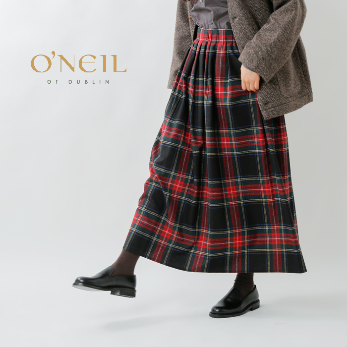 O'NEIL OF DUBLIN(オニールオブダブリン)aranciato別注 ウールブレンドタックチェックロングスカート s26592