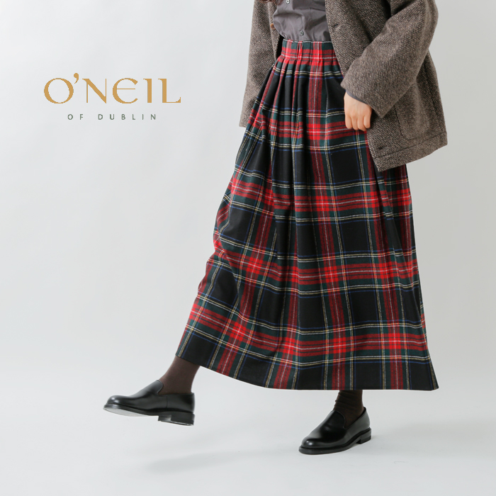 O'NEIL OF DUBLIN(オニールオブダブリン), aranciato別注 ウールブレンドタックチェックロングスカート  s26592-fn【サイズ交換初回無料】